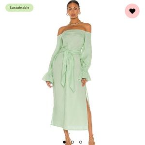 Off Shoulder Maxi Linen Dress in Mint Green
